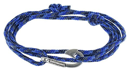 West Coast Paracord Men's Adjustable Nautical Anchor and Fish Hook Wrap Cuff Bracelets - Available in a Variety of Finishes and Colors - Made of Nylon Rope, Nylon, Metal