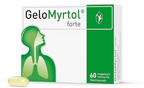 GeloMyrtol forte 60 St., pflanzlicher Schleimlöser bei akuten Atemwegsinfekten mit Husten, Schnupfen und Druckkopfschmerz (Symptome der Sinusitis & Bronchitis), Kapsel