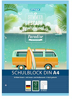 10x Schulblock / liniert / DIN A4 / gelocht / 50 Blatt je Block