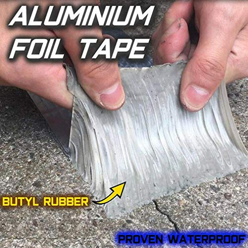 Earnmore Aluminum Wasserdichtes Klebeband, super wasserdichtes Band, Butylkautschuk-Aluminiumfolienband, für Dachleckage, Oberflächenrisse, Fensterbanklücken, Rohrbruch (1.2mm*5cm*5m)