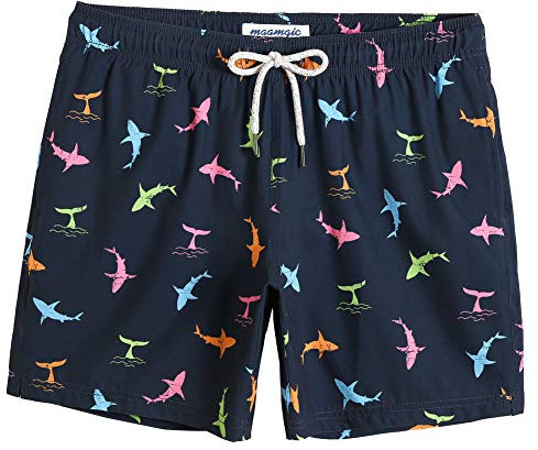 MaaMgic Herren 4 Way Stretch Badehose Schnelltrocknend Badeshorts Kurz Beachshorts für Strand und Wassersport MEHRWEG Schwarz Delphin