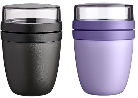 Mepal | Lunchpot Ellipse Mixed | Nordic Black + Vivid Lilac | Müslibecher to go | Unterteilung für Joghurt & Müsli | 500 ml + 200 ml | Geeignet für Gefrierschrank, Mikrowelle & Spülmaschine