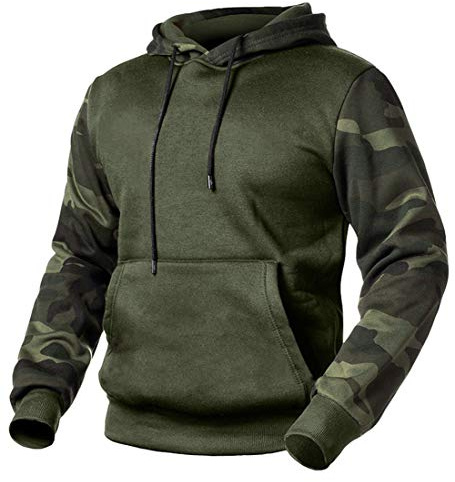 MANLUODANNI Felpa in pile da uomo con cappuccio mimetica, 14army Verde, XL