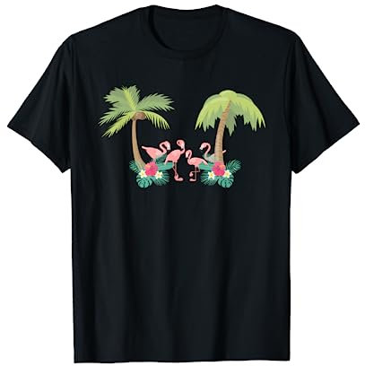 Exotique Tropical Nature Palmier Vacances D'Été Flamant Rose T-Shirt