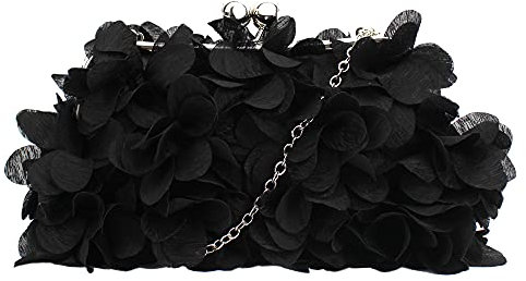 Milya Damen Clutch Blumen Elegante Brauttasche Hochzeit Party Kleidertasche Abendtasche Handtasche mit Kette Kiss Lock, Schwarz