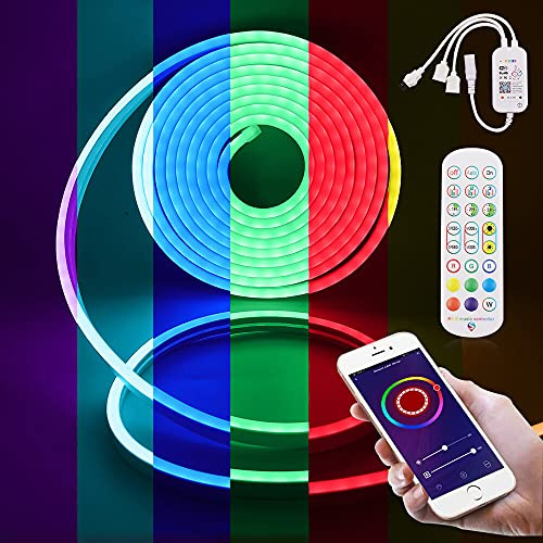 HEGEHE 1m 12V Smart WiFi Neon Flex Light Strip, Work with Alexa Google SmartThing, IP65 Waterproof, Music Sync, Smart Life App Dimmable Remote Control
