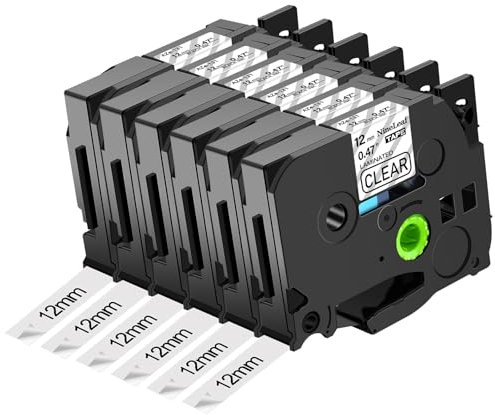 NineLeaf 6X Kompatibel mit Brother P-touch Bänder Transparent 12mm Ersatz für Brother P touch Tape Clear TZ 131 AZe-131 Durchsichtig für Ptouch PT H105 H107B D400 H110 1000 1005