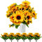 ROLLWAY 4 Bündel Kunstblumen Deko Balkon Künstliche Blumen 52 Sonnenblumen Seidenblumen wie echt Fake Sunflower Pflanzen Herbstblumen Blumendeko für Aesthetic Deko Hochzeit Garten (13 Köpfe/Bündel)