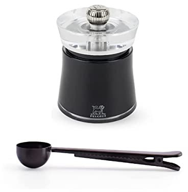 Peugeot Bali Acrylic Black Pepper Mill Gift Set 3.15 - With Stainless Steel Spice Scoop/Bag Clip