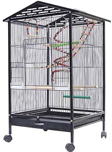 Vogelkäfig Wellensittiche Mit Ständer Eisendraht Langlebige Luxus Vogelvilla, Papageienkäfig Mit Schaukel, Stehstange, Großer Raum Geräumiger Vogelkäfig, Mit Rollen (Color : Black-set1)