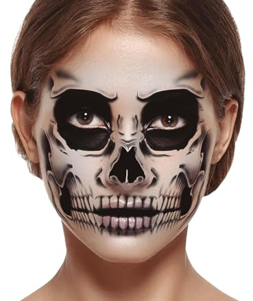 FIESTAS GUIRCA GU15836# Skeleton Head Face Sticker Adhesive Sticker Fake Tattoo 30 x 14 cm
