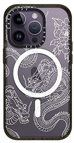 CASETiFY Impact iPhone 14 Pro Case [4X Military Grade Drop Tested / 8.2ft Drop Protection/Compatible with Magsafe] - DRAGONS - Clear Black