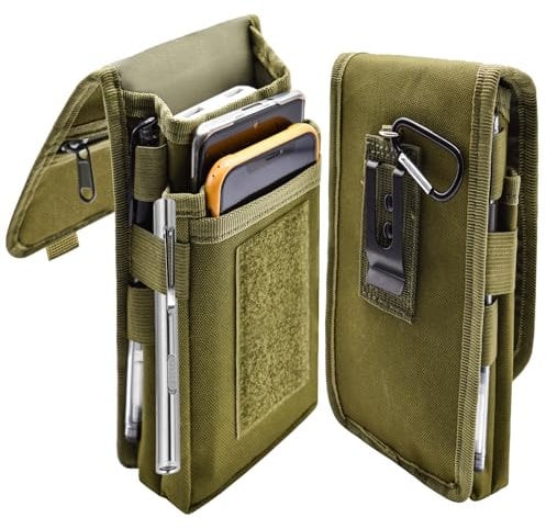 Prebene Dual Phone Holster, Gürtel Phone Pouch, Large Smartphone Pouch Handyhalter, Taktische Gürteltasche, Handyhalter für Arbeit, Geschenke für Männer, Wandern, Camping, Grillen, Rettung (Armeegrün)