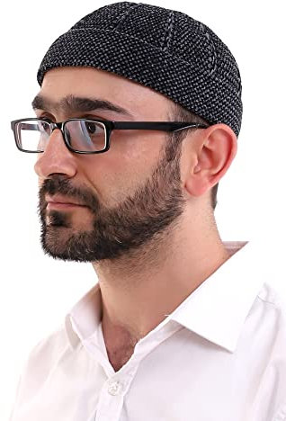 ihvan online Türkische muslimische Wintermütze aus Samt mit aufrollbarem Rand für Herren, Taqiya, Takke, Peci, islamische Mützen, islamische Geschenke, rauchig, Einheitsgröße