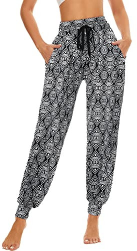 HAPYWER Haremshose Damen Lang für Sport Workout-Yogahose Jogginghose Sommerhose Leicht Weiche Lockere Bequem mit Groß Taschen-S-XXL