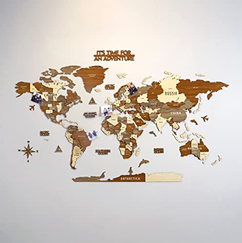 Colorfull Worlds NEU_3D-Weltkarte aus Holz, mehrschichtige Reisekarte mit Hauptstädten, Wanddekoration für neues Zuhause, Geschenk für Reisende, Bürodekoration (M, Sirius)