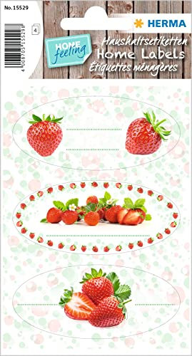 HERMA 15529 Marmeladen Etiketten selbstklebend, 12 Stück, 76 x 35 mm, Homemade Küchen Aufkleber zum Beschriften, Haushalt Sticker für Weihnachten Einmachgläser Gewürzgläser Marmeladengläser Flaschen