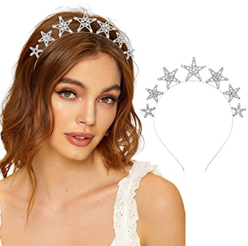 Yean Braut Stirnband Glitzernde Stern Kopfschmuck Strass Haarband Hochzeit Party Haarschmuck für Frauen und Mädchen (Silber)