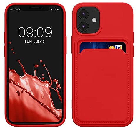 kwmobile Case Compatible with Apple iPhone 12 mini Case - TPU Phone Cover with Credit Card Holder - Red