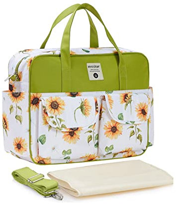 SONARIN Stilvolle Große Kapazität Baby Wickeltasche,Wasserdicht Tragbare Reise Wickeltasche Umhängetasche Tragetasche Henkeltaschen Babytasche mit Schultergurte & Wickelunterlage(Sonnenblume)