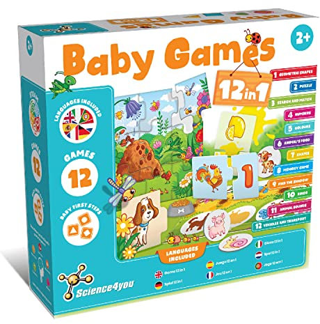 Science4you 12 in 1 Spiele Lernspiele und Kinderspiele ab, Familienspiel für Kinder: Puzzle, Farbenspiel, Nummern und mehr, Spielsachen, Geschenk für Junge und Mädchen 2+ Jahre