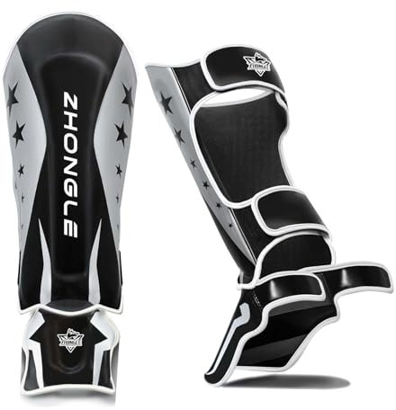 ZHONGLE Schienbeinschoner - 40mm Vollnarbenleder & Belüftungstechnologie | Schienbeinschutz für MMA/Kickboxen (Unisex, Größe S-XL)