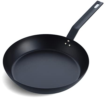 BK Solid Steel Vorgewürzt Natürlich Antihaft-Bratpfanne aus schwarzem Stahl, induktionsgeeignet, 28cm, backofenfest bis 230 °C, langlebig und professionell, spülmaschinenfest, PFAS-frei, schwarz