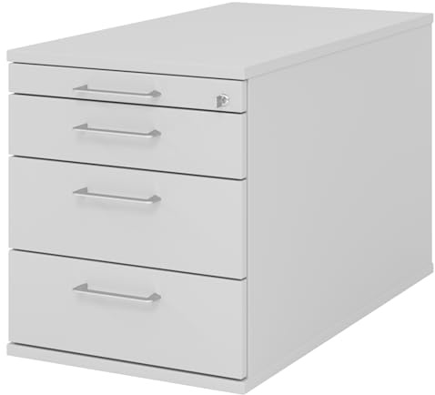 bümö Rollcontainer mit Schubladen, Container abschließbar aus Holz in grau - Rollwagen für's Büro als Schreibtisch Unterschrank, Bürocontainer od. Schreibtischcontainer mit Bügelgriffe