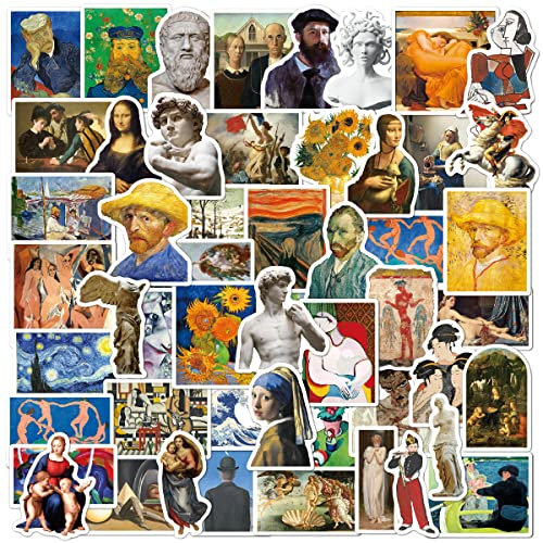 52Pcs Olio Pittura Stile Adesivi, Sculture Famose Dipinti D'arte, Retrò Classici Impermeabili Vinile Stickers per Valigie Bagagli Skateboard Casco Laptop