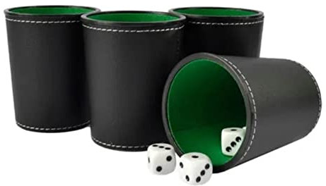 Keenso 5-teiliges Würfel-Schüttelbecher-Set, PU-Leder-Würfelbecher-Set mit 20 Punktwürfeln, Exquisites Handgefühl, Schwarze Schüttelbox für Bar und Zuhause