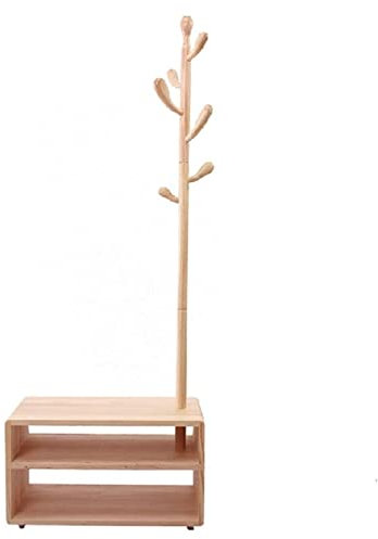 HALAHAI Porte Manteau sur Pieds Porte-Manteau en Bois avec Armoire À Chaussures, Banc De Rangement Simple De Conception 3 en 1 avec Porte-Manteau Et Banc À Chaussures pour Entrée Porte Manteaux