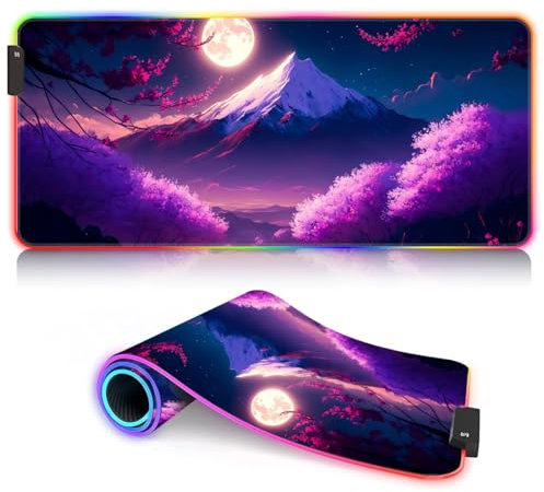 Tapis Souris Cherry Blossom Japon RGB Tapis Souris Jeu XXL 14 Modes d'éclairage LED Tapis Souris étendu Tapis Souris Souple pour Ordinateur Portable, PC, Bureau Jeu 39,9 x 89,9 cm