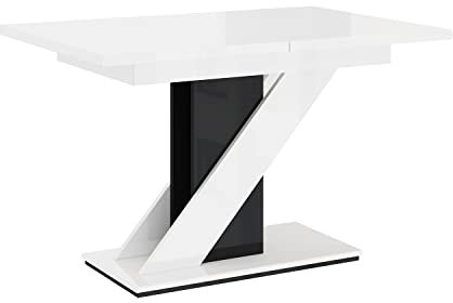 MEBLINI Esstisch Ausziehbar - Esszimmertisch Modern - Küchentisch - Säulentisch - Ausziehtisch - Dining Table - Esszimmertische - 120-160x80x75cm - MEVA - Weiß Hochglanz/Schwarz Hochglanz