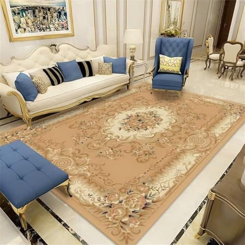Xiaosua Kuschel Teppich Braun Schlafzimmerteppich Mit Geometrischem Floralem Vintage-Muster Teppich Wohnzimmer Orientalisch 80X120CM Bettumrandung Teppich 2Ft 7.5''X3Ft 11.2''