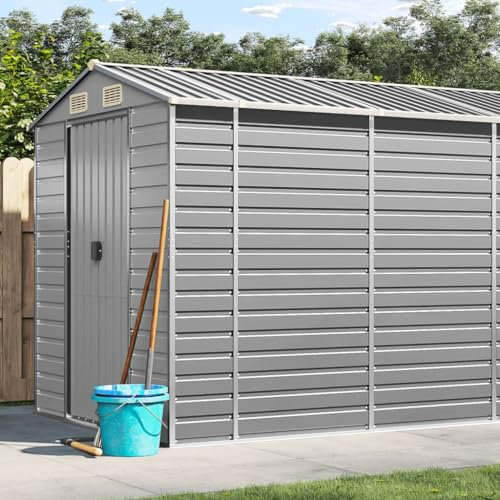 ARKEM Cobertizo de jardín Acero galvanizado Gris Claro 191x555x198 cm Mueble Lavadora Exterior Casa De Jardin