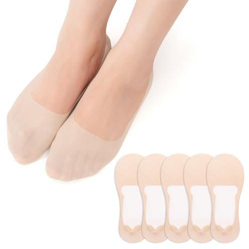 MANZI 5 Paar Füßlinge Damen Unsichtbar Nylon Socken Atmungsaktiv Sneaker Füsslinge Mit Rutschfeste Silikon Ballerina für Loafer Flache Schuhe 38-41 Nackt