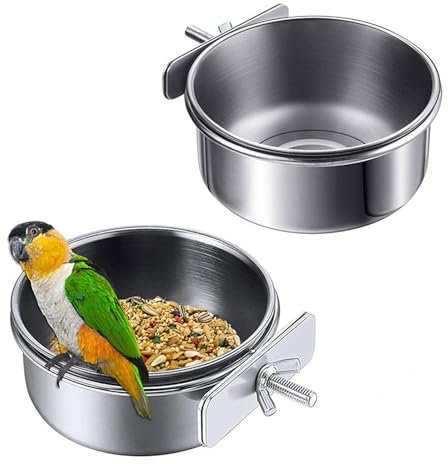 Vueinrg 2 Pièces 12cm Mangeoire Oiseaux Cage Gamelle pour Perroquet Gamelle à Suspendre en Acier Inoxydable Tasses de Plat d'alimentation pour Petits Animaux Hamsters Perroquets