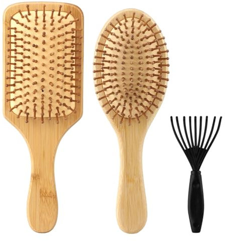 2 cepillos de pelo de bambú natural, cepillo de pelo natural con limpiador de cepillo, cepillo de pelo de bambú para masaje de piel peluda, cepillo de pelo para mujer, hombre