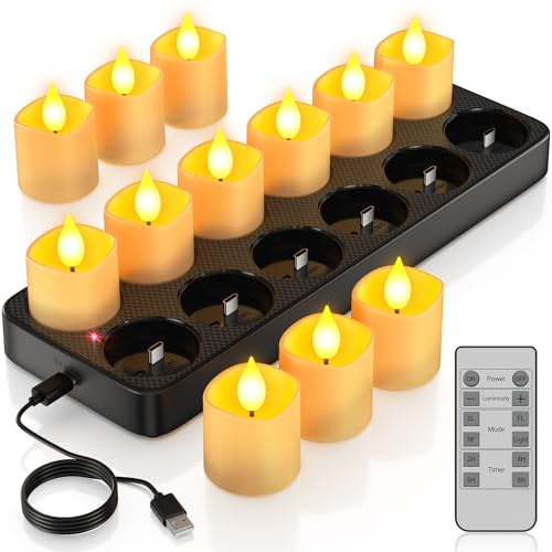 PChero Rechargeable Flameless Candles with Remote Timer & Charging Base