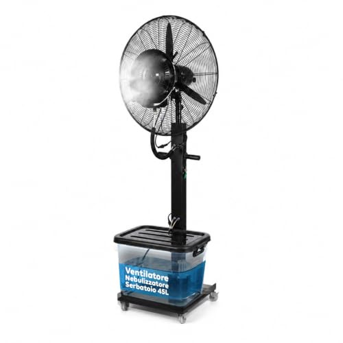 Wintem - BERGEN Ventilatore Nebulizzatore Industriale 230W – Raffrescatore ad Acqua con Serbatoio 45L – Diametro 65cm e Altezza 175cm – Getto 8mt – 3 Velocità, Oscillante e Portatile con Ruote 360°