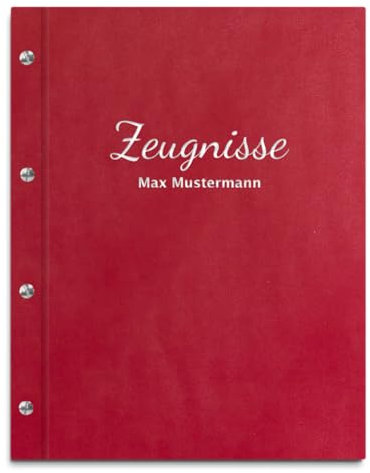 Handgefertigte Zeugnismappe mit eigenem Namen in roter Lederoptik – inkl. 12 Sichthüllen – Mappe für Zeugnisse und Urkunden