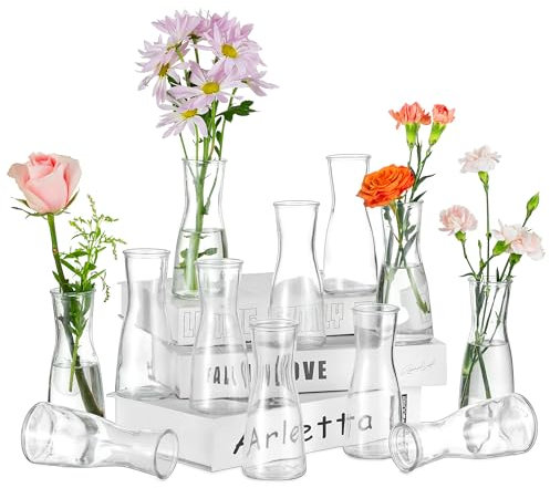 Hewory Kleine Vasen für Tischdeko Hochzeit: 12 Vase Glas Vasen Klein Tischdeko für Hochzeitsdeko - Modern Blumenvase Glas Kleine Glasvasen Flower Vase Schmal für Wohnzimmer Brautparty Wedding Esstisch