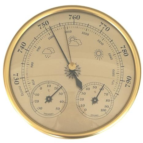 3 in 1 Barometer Innenräume 5 Zoll In Dia Metal Barometer Thermometer Hygrometer Goldenes Wetter Barometer mit Temperaturfeuchtigkeit Wetterstation für Gartenversorgung im Freien im Freien im Freie