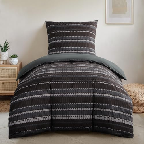 RUIKASI Bettwäsche 155x220 2 teilig Dunkel - Bettbezug 155 x 220 Set mit Streifen Muster, Bettwäsche-Sets 155x220cm aus Mikrofaser mit Reißverschluss Weich und Bügelfrei