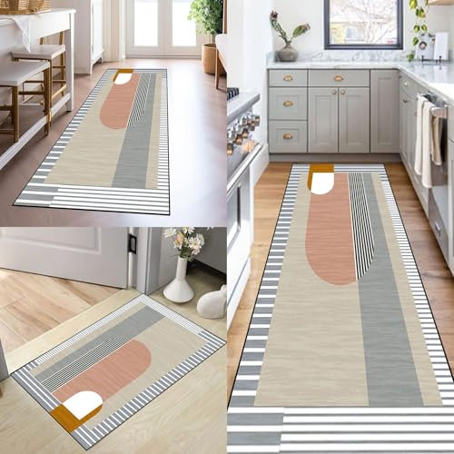 SUNLIMEI Teppichläufer rutschfest 105 x 260 cm Waschbar rutschfest Küchenmatten, Wohnteppich Oder Läufer mit Gelrücken, Modern Design, Pflegeleicht für Eingang, Esszimmer, D