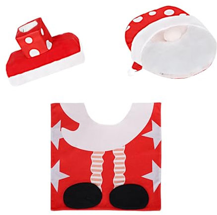 SUIOPPYUW Weicher und bequemer Weihnachts Toilettenbezug, einfach anzubringender Weihnachtsdekorationsstoff, Weihnachtszubehör, Toilettendekoration, Typ+3