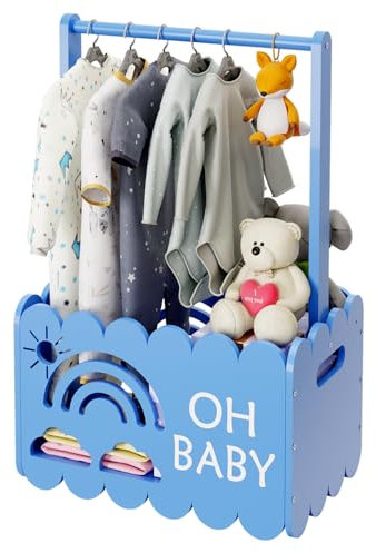 DUHARS Babykorb aus Holz für Babyparty, Babypartykorb mit Griff, Jungen und Mädchen Korb für Babygeschenke, Willkommensgeschenk Schwangerschaftsgeschenke für frischgebackene Eltern, Blau