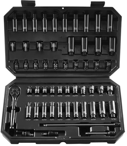 VEVOR 1/4 Drive Impact Socket Set, 55 Piece Deep & Shallow Socket Set SAE 5/32-9/16 and Metric 4-15mm, 6 Point CR-V Alloy Steel for Auto Repair, Easy-to-Read Size Markings, Storage Case