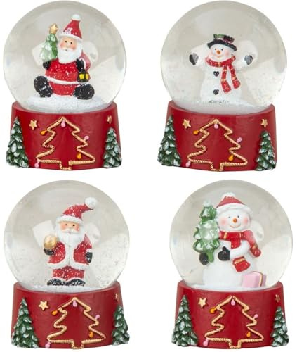 4 Stück Schneekugeln 8,5cm Weihnachtsmänner Schneemänner Weihnachtsmotive Deko Weihnachtsdekoration