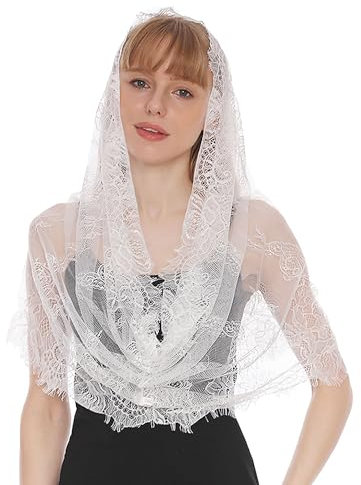 Hayaww schleier lang Kapelle Schleier Spitzenschleier Brautschleier Schleier Schals Schleier Wraps Spitze Kapelle Schleier Katholisch Schleier Hochzeit Mantilla Schleier FüR Festlich Fasching (B)